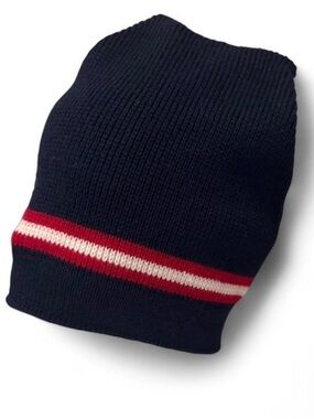 Vintage Eddie Bauer Navy Knit Beanie Red & White Stripe wool 80s 90s indie ski